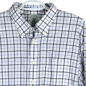 Brooks Brothers Slim Fit Button Down Shirt Mens XL Blue Check Non-Iron Stretch
